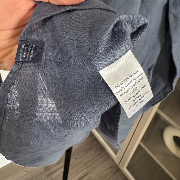 Faherty Linen Laguna Storm Navy Long Sleeve Shirt XL NEW Collar Button Up Pocket - Picture 7 of 7